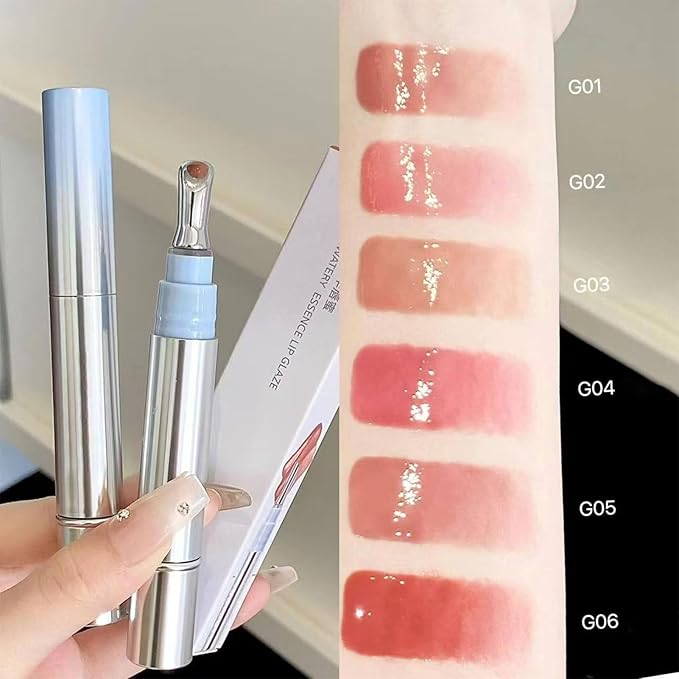 Ice Cool Essence Lip Glaze, Watery Essence Lip Gloss, Jelly Hydrating Mirror Liquid Lipstick with Metallic Brush Moisturizing Ice Watery Lip Gloss (G05 Peach gum ice)