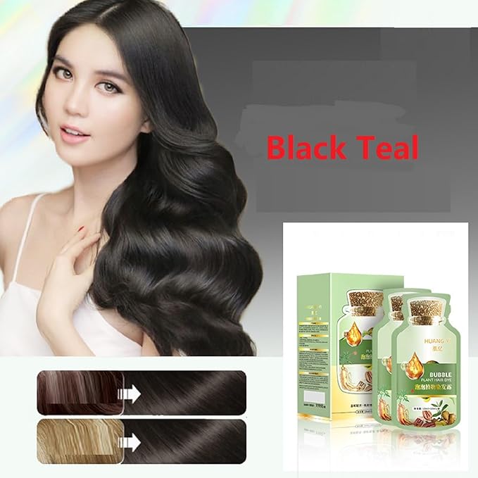 HUANG YI Bubble Plant Hair Dye,Natural Plant Hair Dye, Black Teal New Botanical Bubble Hair Dye 15ml 15packs/Box.(Black Teal)