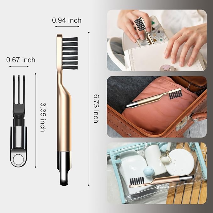Hair Brush Comb Cleaning Tool Comb,2-in-1 Hair Brush Cleaner Tool, Portable Remover Rake for Removing Hair Dust, Home and Salon Use(Gold)