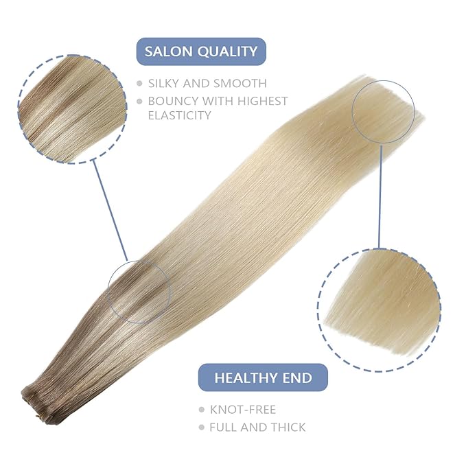 COOKAYU Invisi Edge Tape in Hair Extensions Human Hair, Ash Brown to Platinum Blonde 18Inch 20pcs 40g Straight Remy Seamless Injected Tape in extensions