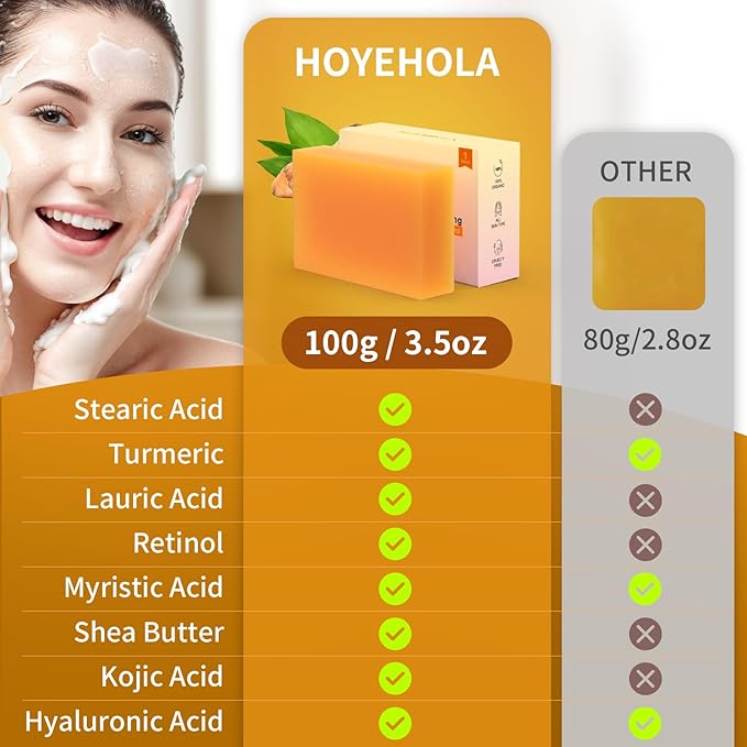 Kojic Acid Turmeric Soap Bar - Dark Spot Remover for Face Body, Even Skin Tone Moisturizing & Nourishing Natural Ingredients