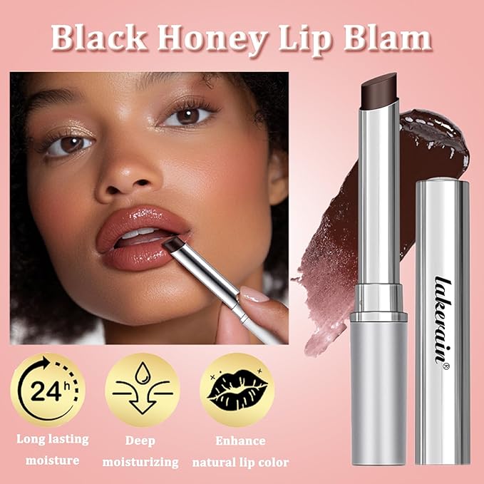 2PCS Honey Lipstick Tinted Lip Balm,Hydrating & Nourishing Lip Care with Natural Black Cherry & Pink Berry Tint, Moisturizing Lipstick for All Skin Tones, Daily Vegan Lip Treatment