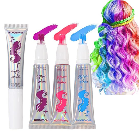 3 Colors Magical Vibrant Temporary Hair Dye, Glow in the Dark UV Neon Hair Gel Set, Light Washable Hair Color Comb Hair Makeup for Concert, Party, Halloween, Christmas (Blue+Pink+Purple, 3 PCS)