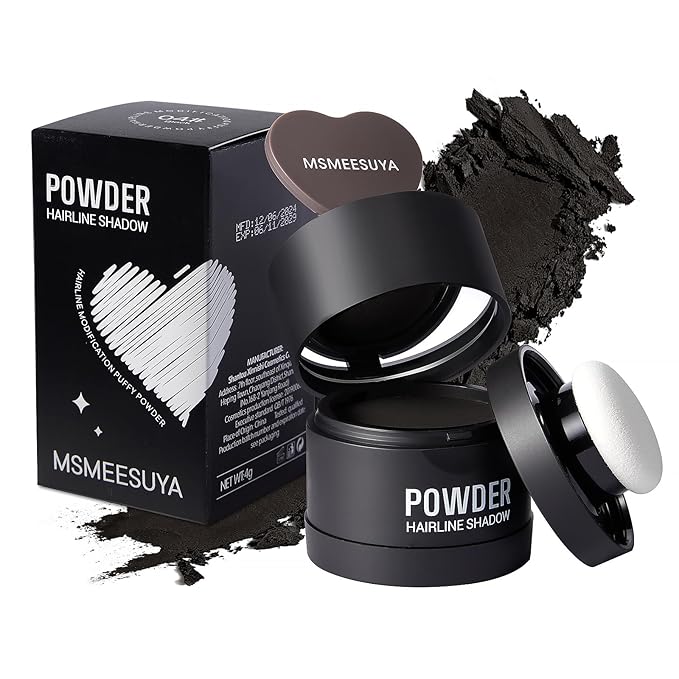 Hairline Powder Instantly, Fill In Fine or Root Touch up powder,Thinning Hair Instantly Thicker Touch Up for Windproof&Sweatproof, Darkroot touch up for Men & Women (BLACK丨4g/0.14Ounce)
