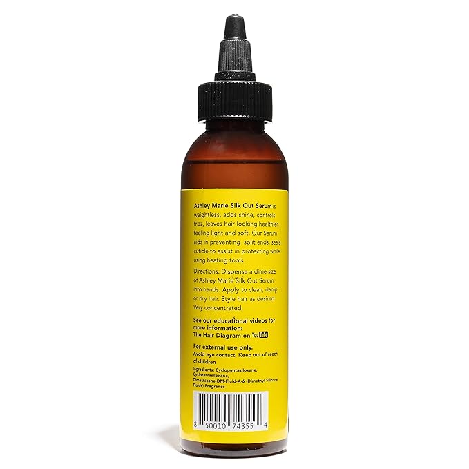 The Hair Diagram - Ashley Marie Silk Out Serum with Frizz Control - Natural Ingredients - Strengthening Hair Serum - High Shine & Heat Protectant Formula - Color Safe - Paraben & Sulfate Free - 4oz
