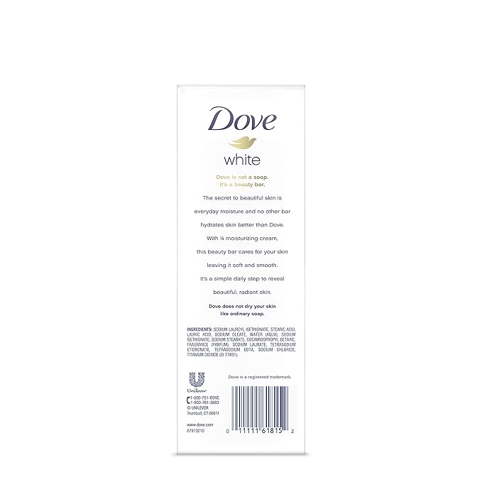 Dove Beauty Bar Gentle Cleanser for Softer and Smoother Skin with 1/4 Moisturizing Cream White More Moisturizing than Bar Soap, 3.75 oz, 14 Bars
