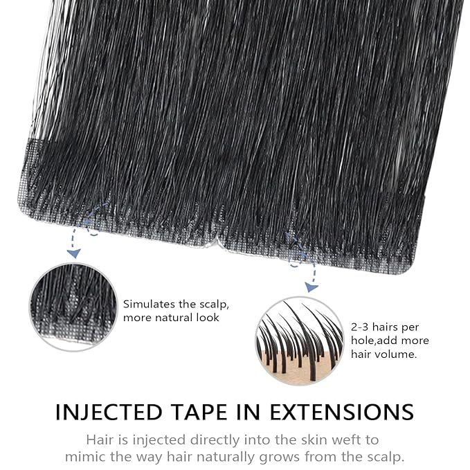 COOKAYU Invisible Tape in Hair Extensions, 14 Inch 30g 20pcs Jet Black Seamless Straight Invisible Extensions Human Hair Invisi Edge Tape ins