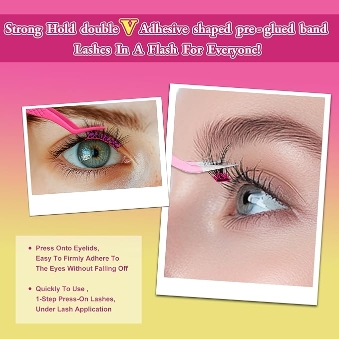 JoMay Self-Adhesive Eyelashes, Press on Lashes No Glue Needed, Glueless Pre-Glued D Curl Cluster Lashes for Beginners, No Residue, Pre-Separated L/R Eye, 1-Step DIY, 120PCS (X10)