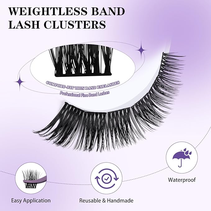 B&Q Wispy Lash Clusters Full B42,Eyelash Clusters 156PCS Comfortable band Cluster Eyelash Extensions,8-18mm Volume Individual Lashes Lightweight D Curl Lash Clusters Soft Eyelashes Natural Look(B42)