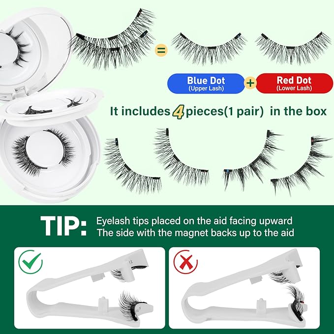 KEYYOU Daily Wear Reusable Magnetic Eyelashes 2 Pair with Applicator No Glue Needed 3D Natural Magnetic Lashes, Easy to Apply & Long Lasting for Daily Use & Events,(A01+A02)