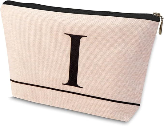 Letter A-Z Initial Personalized Makeup Bags, Birthday Gifts for Women, Monogrammed Gifts for Women Mom Sister Best Friend Bride Bridesmaid, Mothers Day, Christmas, Small Travel Cosmetic Bag (I)