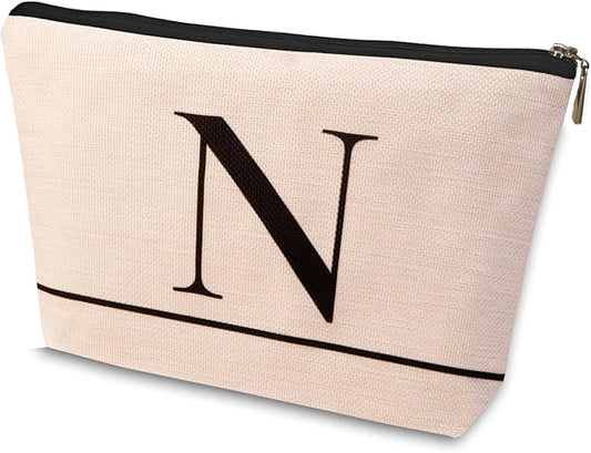 Letter A-Z Initial Personalized Makeup Bags, Birthday Gifts for Women, Monogrammed Gifts for Women Mom Sister Best Friend Bride Bridesmaid, Mothers Day, Christmas, Small Travel Cosmetic Bag (N)