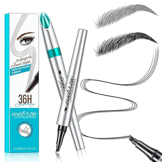 Microblading Eyebrow Pencil, Eyebrow Pen with an Upgrade Micro-Fork Tip Applicator, Waterproof Microblading Brow Pen,Last All Day, Brow Pencil for Natural Looking Brows Makeup (Black)