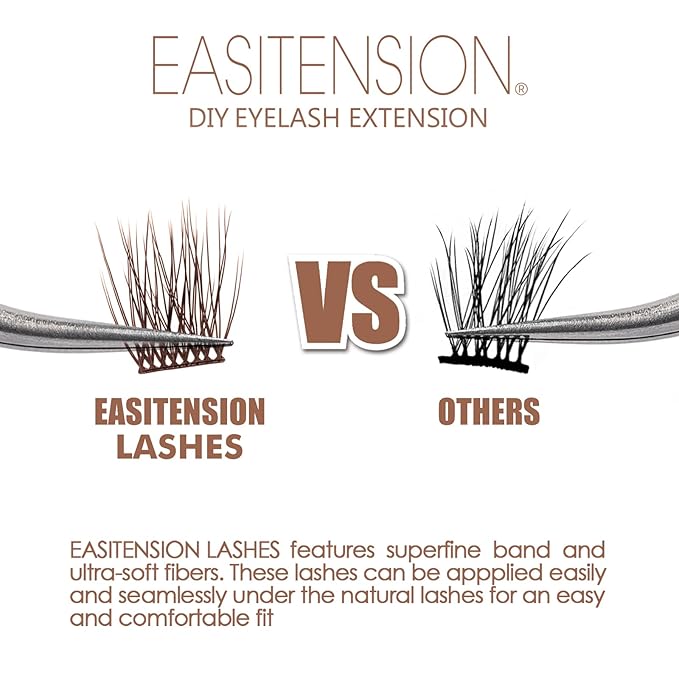 DIY Eyelash Extension, 3D Effect Individual Melt Flare Lash Cluster Natural Lashes Set, Home Eyelash Extension, Lashes Pack (14MM-Amber)