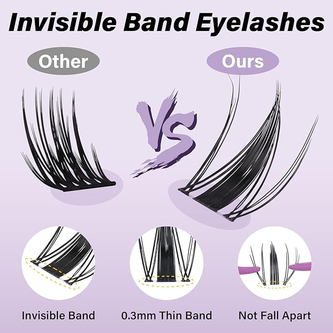 B&Q Fairy Lash Clusters Invisible Band False Eyelashes Clusters Natural Cluster Eyelash Extensions Comfortable Individual Lashes Extension DIY Soft Eyelash Clusters（Fairy-12mm）