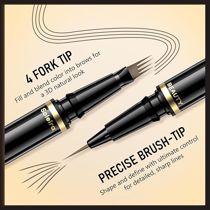 Eyebrow Pen, Soleira Waterproof Eyebrow Pencil with 4 Tip Microblading Eyebrow Pen and Dual-ended Eyebrow Brush, for Natural-Looking Brows, Long-Lasting, Ash Brown