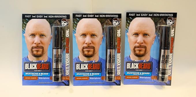 Blackbeard for Men Instant Beard Color – All Day Beard, Mustache, Eyebrow, and Sideburns Color – Temporary, Hypoallergenic Beard Dye Alternative – Up to 45 applications – Brown/Auburn, 3 Pack