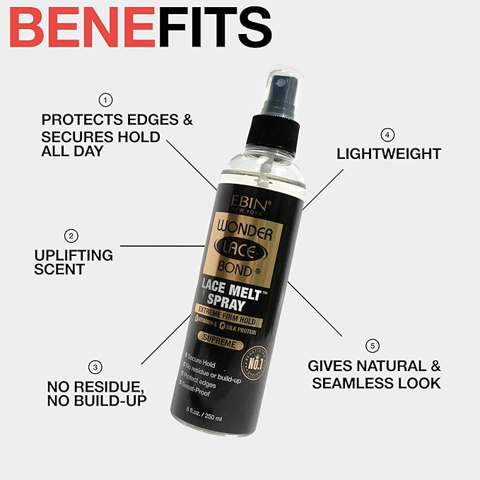 EBIN NEW YORK Wonder Lace Bond Lace Melt Spray - Extreme Firm Hold (Supreme) | Flawless,Natural, and Seamleass finish, No Reside, Long Lasting Formula with Protecting Edges, Perfect for wigs 3pack