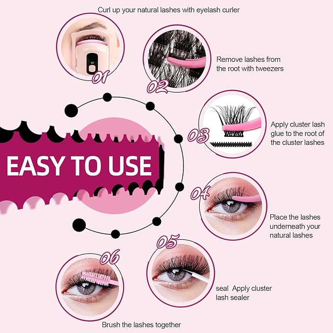 Lash Clusters, 96Pcs Cluster Lashes Rotary Mirror Case Individual Lashes DIY Lash Extension Eyelash Clusters 10-16 Mix Fluffy Wispy Lashes Thin Band Not Fall Apart(Volume 02, C-10-16mix)