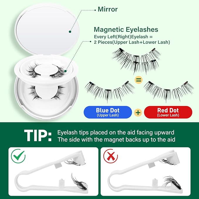 KEYYOU Daily Wear Reusable Magnetic Eyelashes 2 Pair with Applicator No Glue Needed 3D Natural Magnetic Lashes, Easy to Apply & Long Lasting for Daily Use & Events(A03+A03)