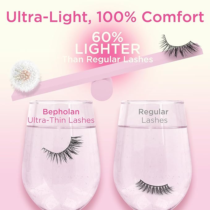BEPHOLAN Ultra-thin False Eyelashes With Tweezers 10 Pairs Eyelashes Pack Wispy Lashes Natural look Cat Eye Lashes Strip Lightweight Lashes with Soft Clear Band(109)