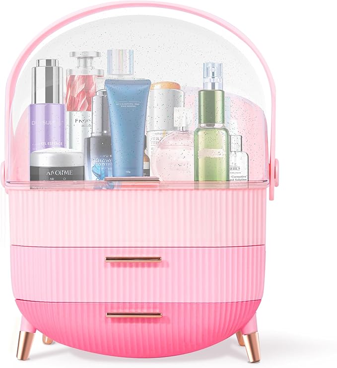 Teen Girls Gift Makeup Organizer,Skincare Organizer Jewelry Storage,Cosmetics Storage and Display Case,Make Up Holders and Organizers for Countertop,Bathroom Organizer (Triple Pink)