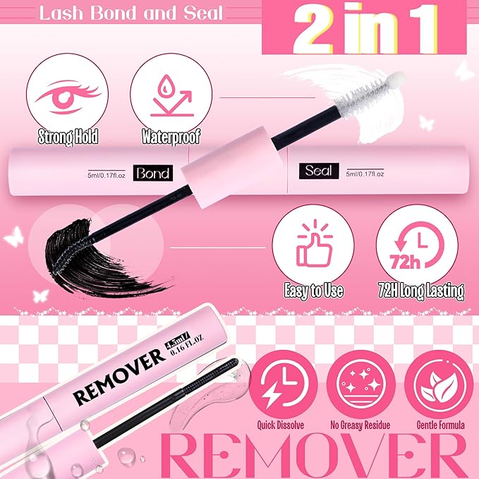 Natural Lash Clusters Kit Wispy Eyelash Clusters Clear Band Lashes Clusters CC-Curly Individual Lashes Kit DIY Lash Extension Kit Cluster Eyelash Extension Waterproof Lash Bona and Seal and Remover