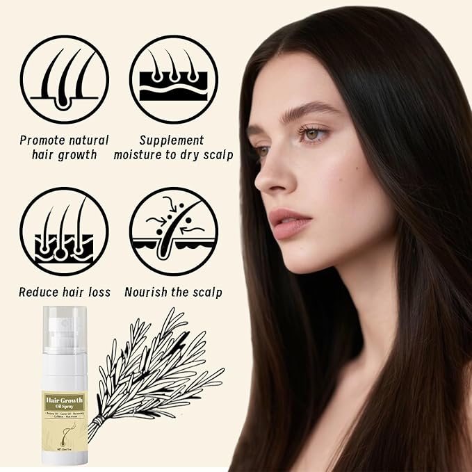 Hair Growth Oil Spray, 2 Pcs Natural Rosemary Batana Castor Oil, Dr. Sebi Approved, Vegan Hair Growth Thickening for Women Men Thinning Hair Regrowth (Beige)