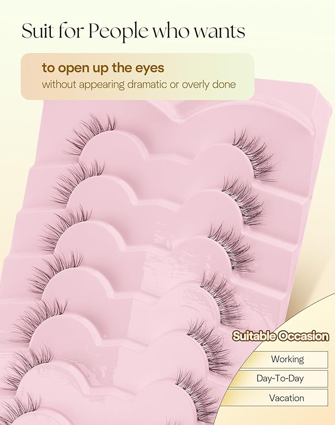 Half Lashes Natural Look 13MM Cat Eyelashes Clear Band False Eyelashes Wispy C Curl Corner Lashes Pack Soft Lash Strips 7 Pair Half Eyelash ChirpyLuna