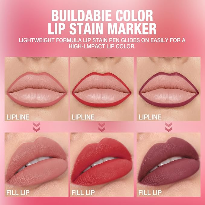 LANGMANNI 6Pcs Sculpting Matte Velvet Lip Liner Set,Smooth Creamy Texture,Waterproof And High Pigmented For Girls Daily Application Lip Makeup(1+2+3+4+5+6)