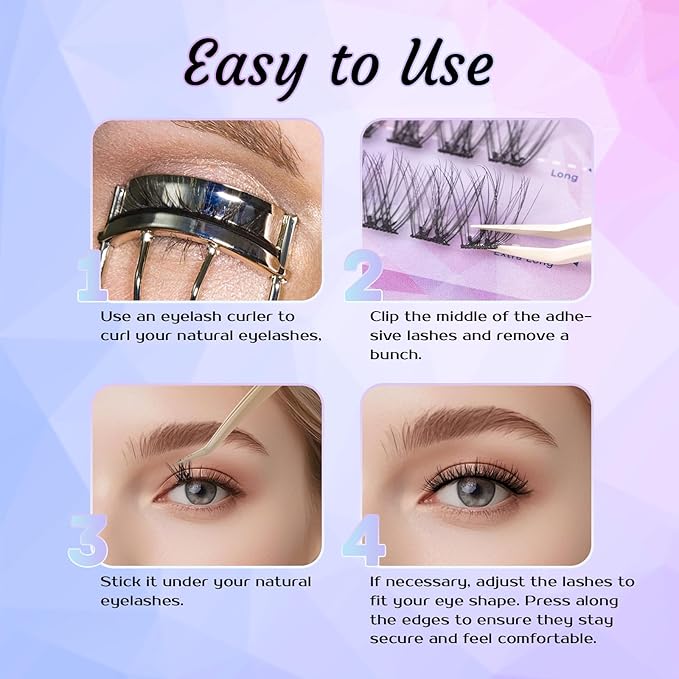 Gollee Self Adhesive Eyelashes 10-16mm | No Glue Needed Pre-Glued Lash Clusters | 48 Clusters Wispy Natural Look | Reusable Beginner Friendly No Residue
