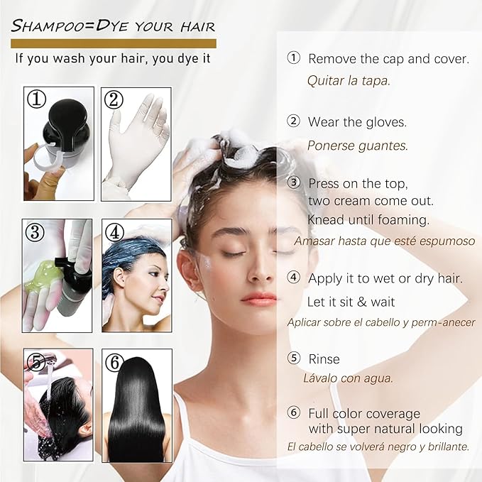 Hair Dye Shampoo for Gray Hair, 3-in-1 Color Shampoo Hair Dye for Women & Men, Natural Brown Hair Coloring Shampoo, Shampoo Tinte Para El Cabello, Plant Bubble Hair Dye, Easy to Use at Home (Coffee)