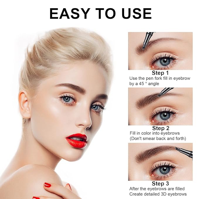 Microblading Eyebrow Pencil, Eyebrow Pen with an Upgrade Micro-Fork Tip Applicator, Waterproof Long-Lasting Microblading Brow Pen, Brow Pencil for Natural Looking Brows Makeup, Black, 1Pcs