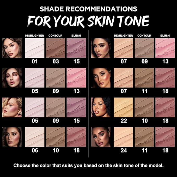 FOCALLURE 3PCS Cream Contour Stick - Highlighter Bronzer Blush Set for Face Sculpting, Non-Greasy Longwear Makeup, Easy to Blend with Natural Matte Finish,SET 4