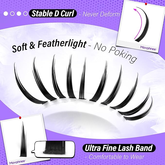 Mavphnee Lash Spikes Manga Lashes Extensions Anime Lash Clusters Spiky Eyelash Individuals 13-21MM Long Cluster Eyelash Extensions D-Curly Fairy Individual Cluster Lashes Pack 180Pcs