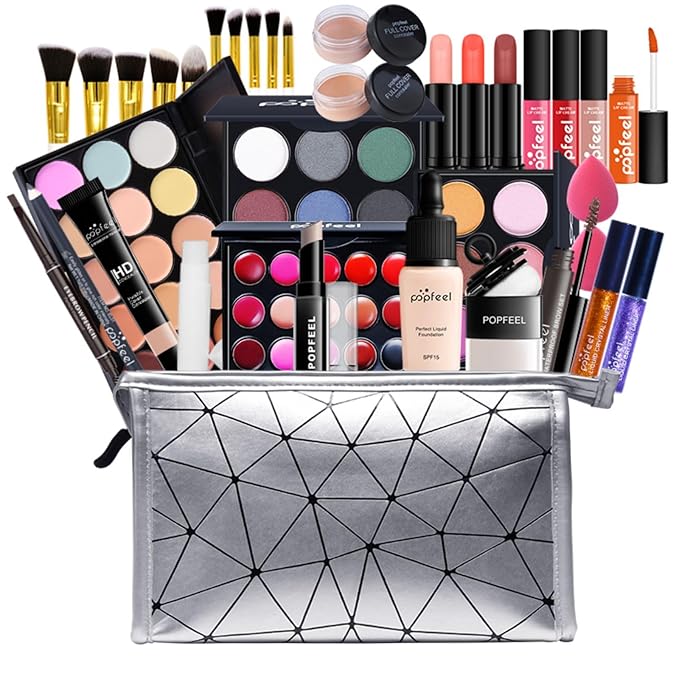 All-in-One Makeup Gift Set Travel Makeup Kit Complete Starter Makeup Bundle Lipgloss Lipstick Concealer Blushes Powder Eyeshadow Palette Cosmetic Palette for Teen Girls & Adults #14