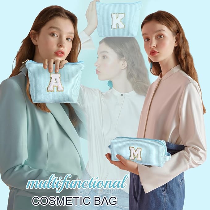 YOOLIFE Makeup Travel Bag Makeup Pouch - Initial Travel Makeup Bag Cosmetic Bag Birthday Gift Wedding Gifts Cute Bridesmaid Gifts Friend Birthday Gifts for Women Her Gifts for Teenage Girls W