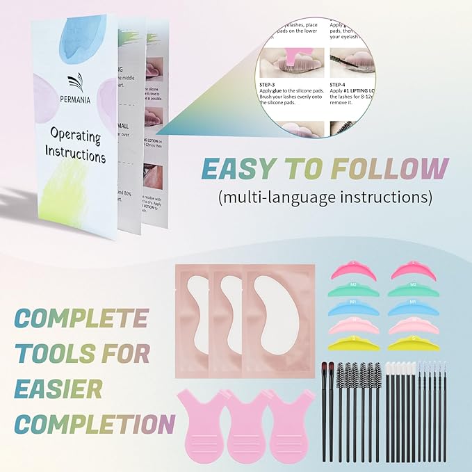 PERMANIA Lash Lift Kit, Tube Design Easy to Apply Brow Lamination Kit, for Natural Results Instant Lifting & Curling with Detailed Instruction (with Liquid Glue)