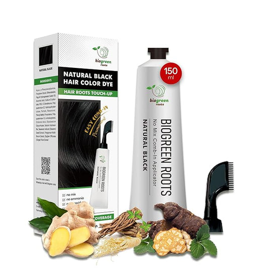 Ammonia-Free & Paraben Free Herbal Hair Dye - Hair Dye for Women & Men - Natural Color and Herbal Nourishment - No Stain on Skin - Natural Black (150 ml)
