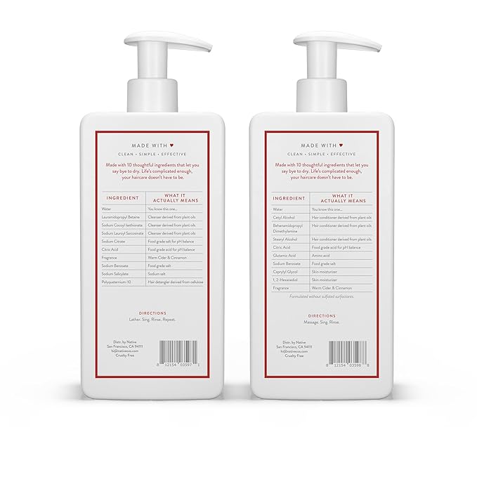 Native Warm Cider & Cinnamon Shampoo and Conditioner Contain Naturally Derived Ingredients | All Hair Types, Color & Treated, Fine to Dry Damaged, Sulfate & Dye Free - 2-Pack
