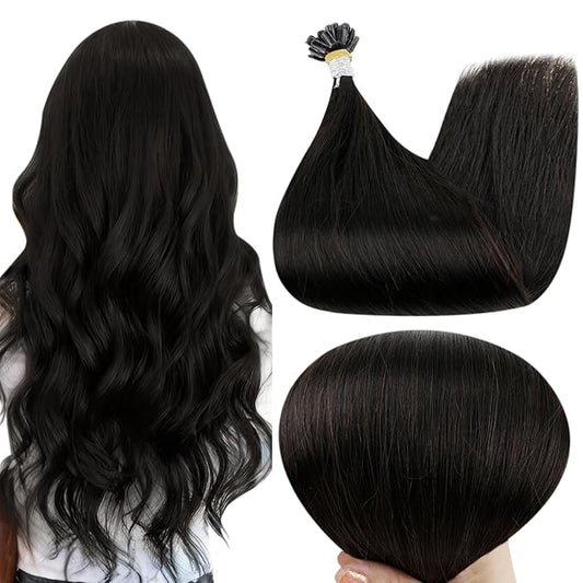 Full Shine U Tip Human Hair Extensions Natural Black Hot Fusion Utip Extensions Remy Hair 22 Inch Nail Tip Pre Bonded Hair Extensions 50 Grams for Women