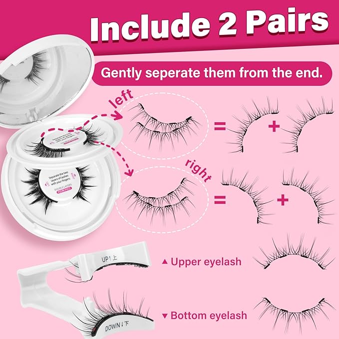 Magnetic Eyelashes Long Lasting And Reusable Magnetic Lashes 2 Pair 4 Magnets No Glue Needed False Eyelashes Waterproof,Cruelty Free,Easy To Wear(2 pair,Merry+Pure)