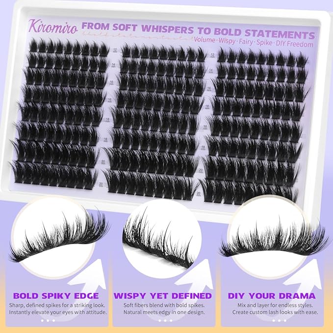 Kiromiro Lash Clusters with Spikes Eyelash Clusters Fluffy 12-20mm Cluster Eyelash Extensions 216pcs Individual Lashes Clusters Wispy DIY Lash Extension Cluster Lashes Mink