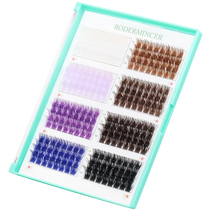 BODERMINCER D Curl False Eyelash Clusters, 8 Colors Collection, Individual Lash Extensions, 12-18mm Length For Beginner (B# 8 Colors-12-18mm D Curl)