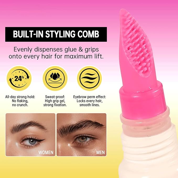 Clear Eyebrow Gel, Brow Lamination Gel for Instant Lift and Long-Lasting Hold & Built-In Styling Comb, for Fluffy Defined Brows