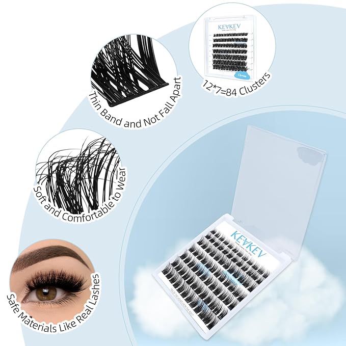Lash Clusters 84 Pcs Cluster Lashes Individual Lashes DIY Lash Extension Lashes That Look Like Extensions Wispy Lashes Eyelash Clusters Thin Band & Soft (Cirrus 3D-Style,C-8-16mix)