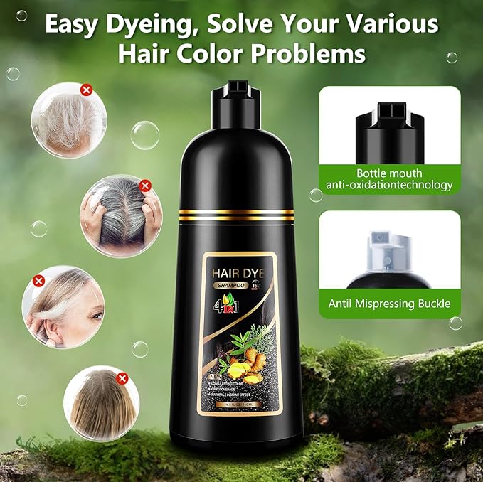4 in 1 Dark Brown Hair Dye Shampoo for Gray Hair, Semi-Permanent Instant Hair Color Shampoo for Women and Men, Herbal Ingredients Hair Care, 100% Grey Coverage 500ml(Coffee/Dark Brown)