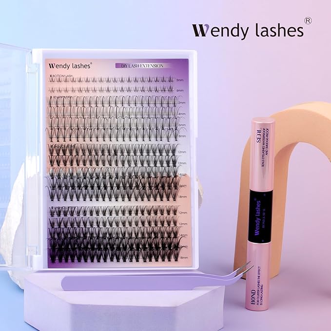 DIY Lash Extension Kit Lash Clusters With Bottom Lashes 20/30/40/50D 12-18mm Multi-types Individual Lashes Bond and Seal, Spike, Volume Lashes Kit Lash Applicator(20/30 Kit)
