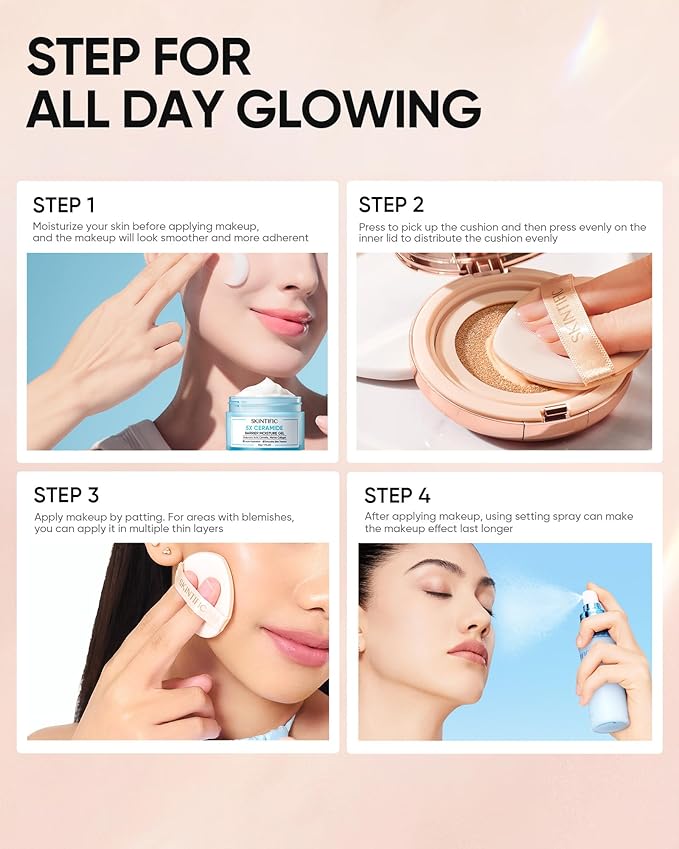 Full Coverage Cushion Foundation, Weightless, Skin Fit, Satin Glow Finish, Oil-Control Waterproof Foundation, Sweatproof Flawless BB Cream CC Korean Makeup,Tattoo Cover Up, Buildable(#22W Sheer Beige)