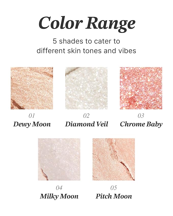 Spring Event Glint Dewy Highlighter (Pitch Moon, 0.08oz) - Luminous Glow, Infused with Micropearls, Shiny Illuminator. Rich Pigment & Silky Touch, Korean Makeup.